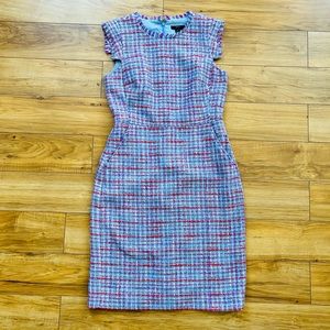 NEW W/O TAGS J Crew Fringed Tweed Resume Dress w Pockets Red and Lavender Sz 6